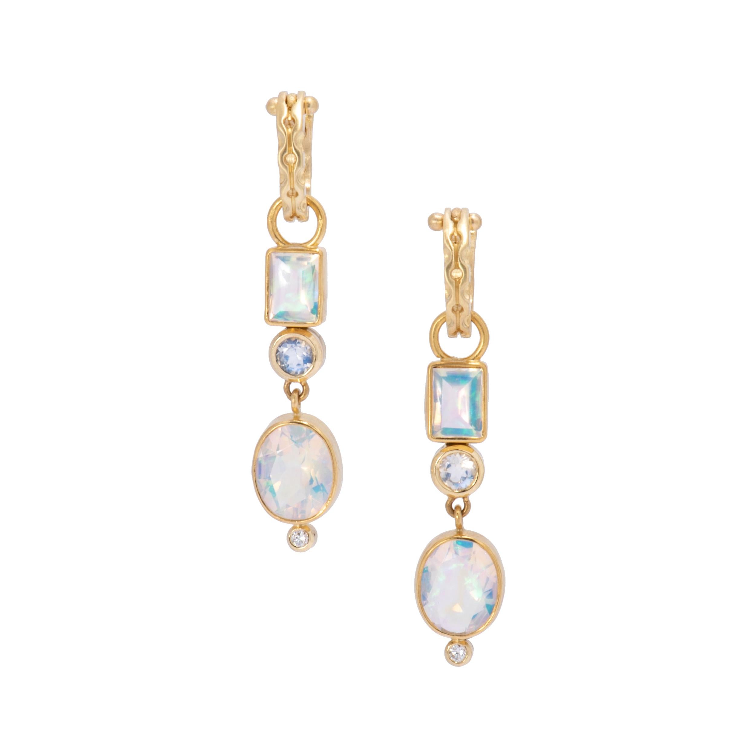 Brazilian Opal Victorian Keyhole Drop Earrings in 22 Karat and 18 Karat Gold For Sale