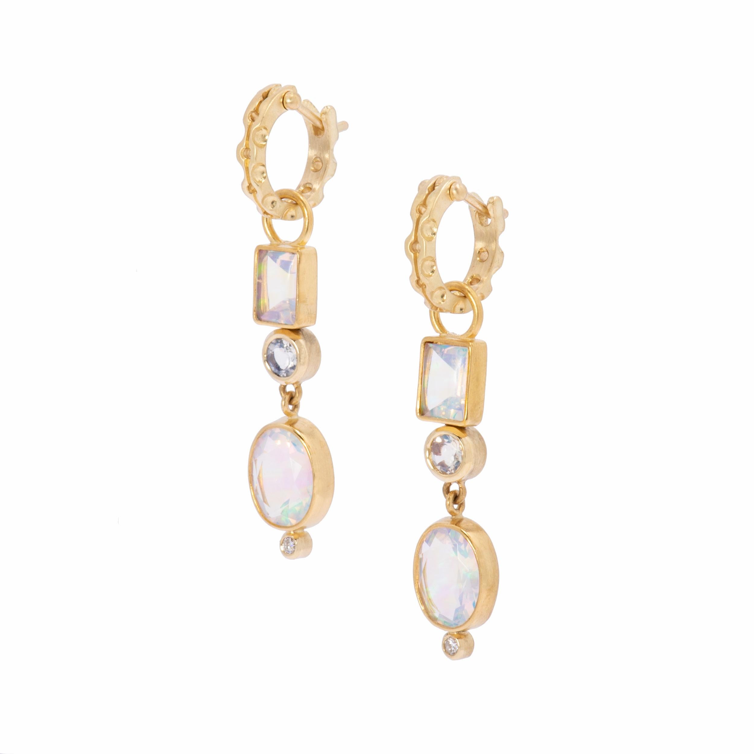 Contemporary Brazilian Opal Victorian Keyhole Drop Earrings in 22 Karat and 18 Karat Gold For Sale
