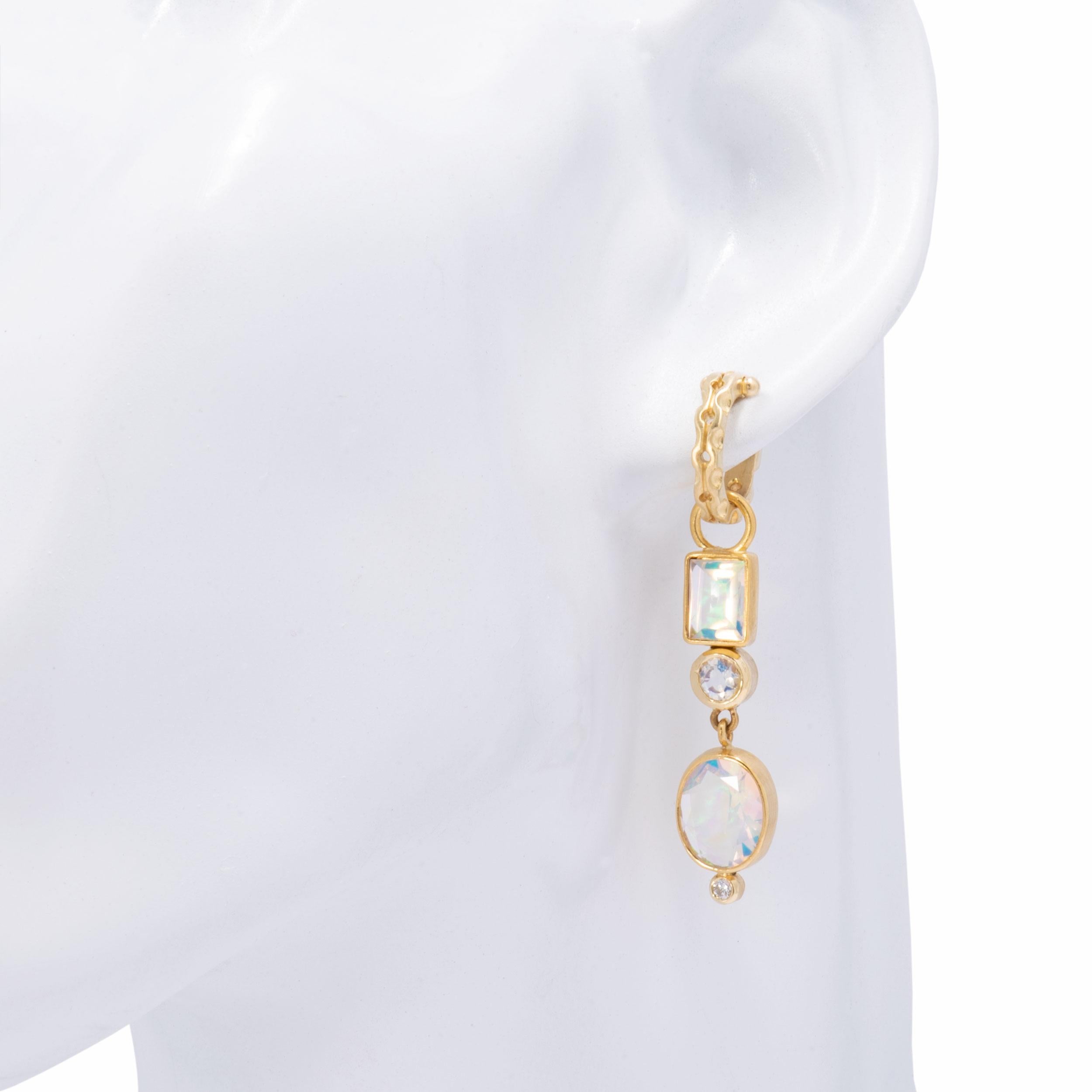 Oval Cut Brazilian Opal Victorian Keyhole Drop Earrings in 22 Karat and 18 Karat Gold For Sale