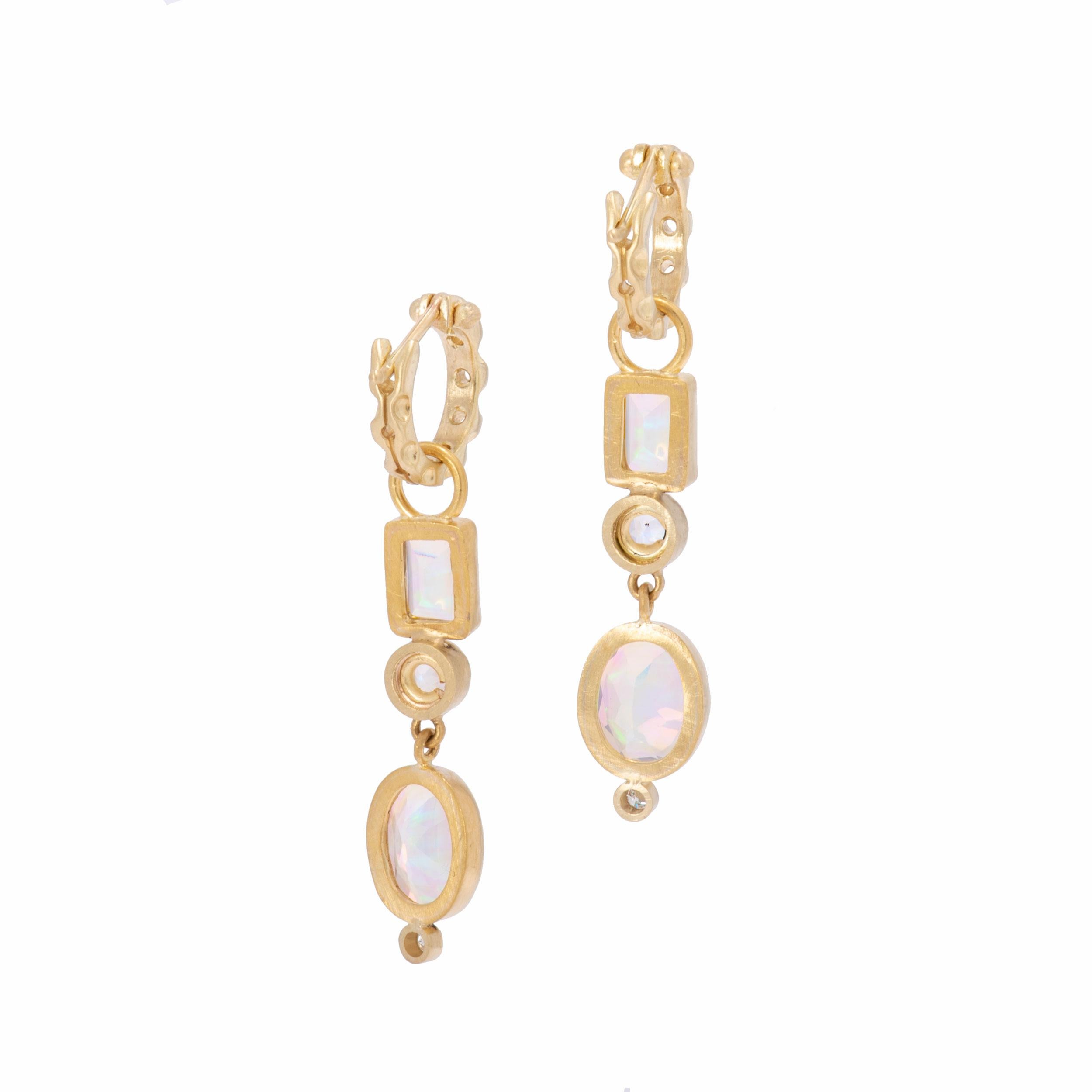 Women's Brazilian Opal Victorian Keyhole Drop Earrings in 22 Karat and 18 Karat Gold For Sale