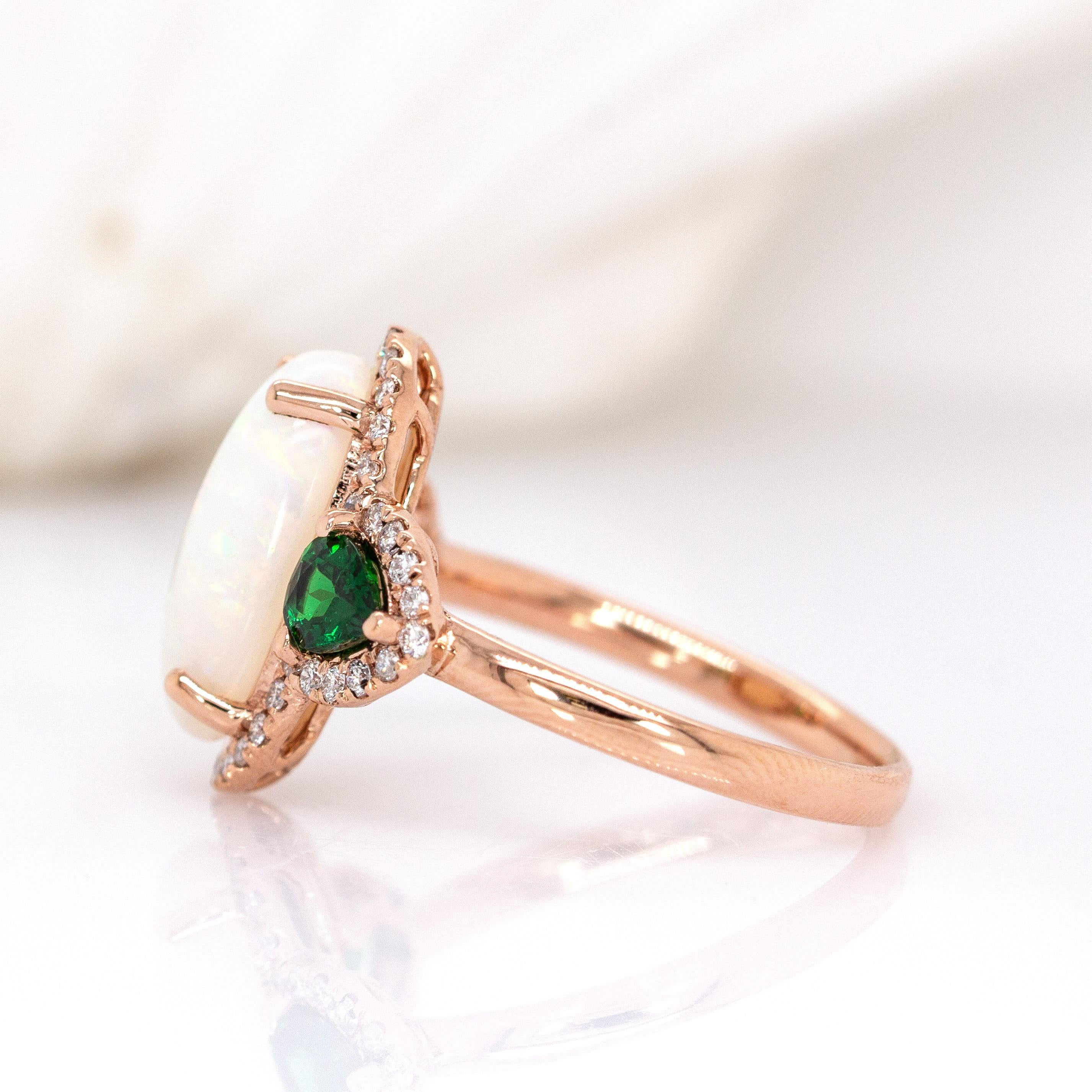 Brasilianischer Opal W Erde abgebaut Diamant Halo in 14k Solid Rose Gold  18x8mm , OV im Angebot 2