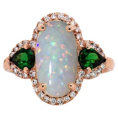 Brasilianischer Opal W Erde abgebaut Diamant Halo in 14k Solid Rose Gold  18x8mm , OV