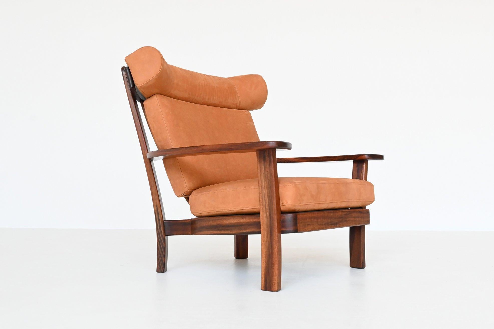 Mid-Century Modern Brazilian Ox Lounge Chair Rosewood and Leather Brazil 1960