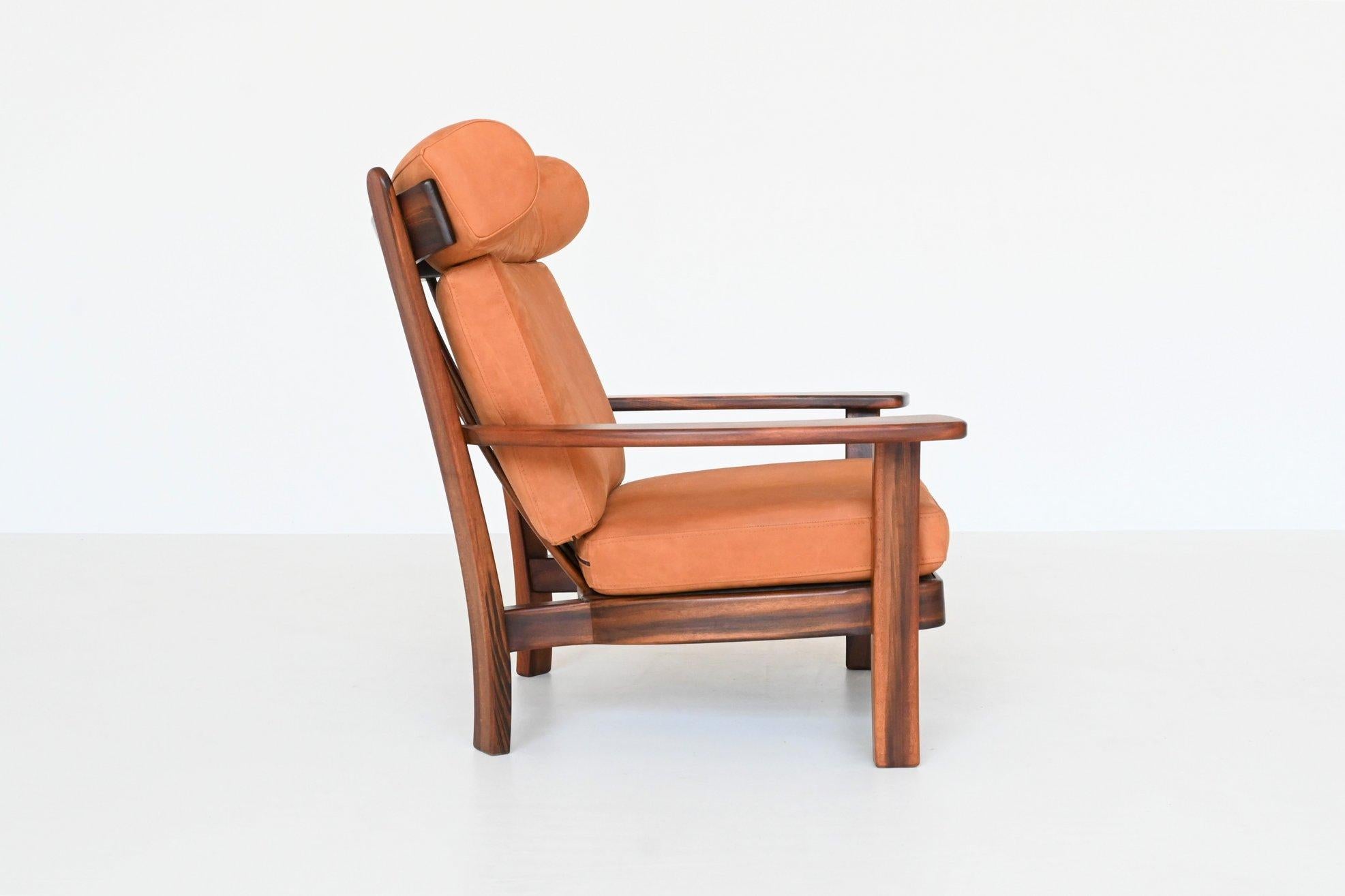 Mid-20th Century Brazilian Ox Lounge Chair Rosewood and Leather Brazil 1960