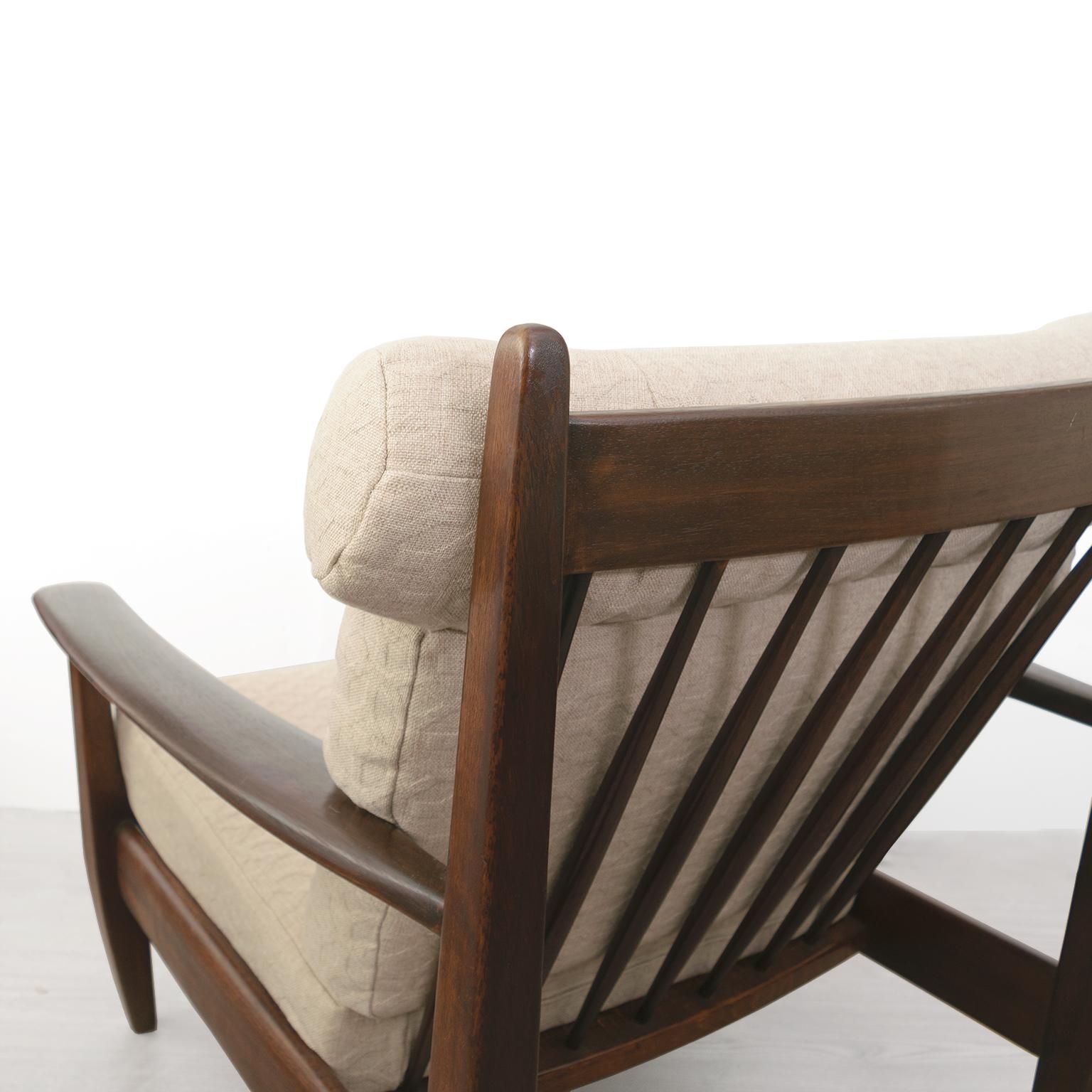 Upholstery Brazilian Pair of Lounge Chairs in Carved Solid Teak, 1960'S