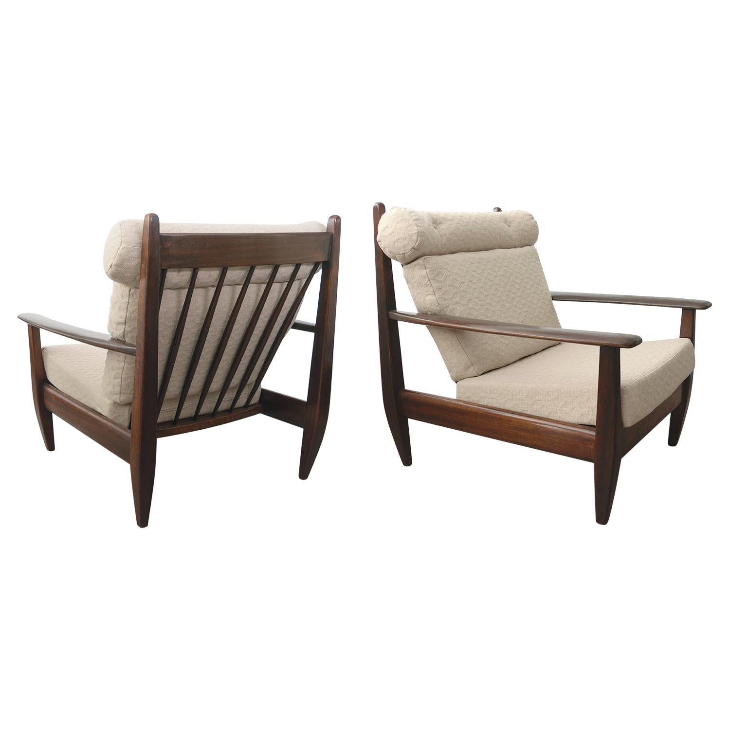 Brazilian Pair of Lounge Chairs in Carved Solid Teak, 1960'S