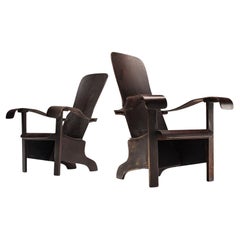 Brazilian Pair of Lounge Chairs in Dark Laminated Wood by Móveis Cimo 