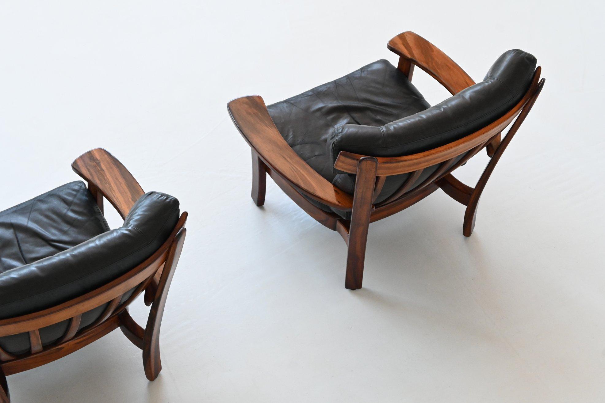 Brazilian pair of Ox lounge chairs hardwood and leather Brazil 1960 7