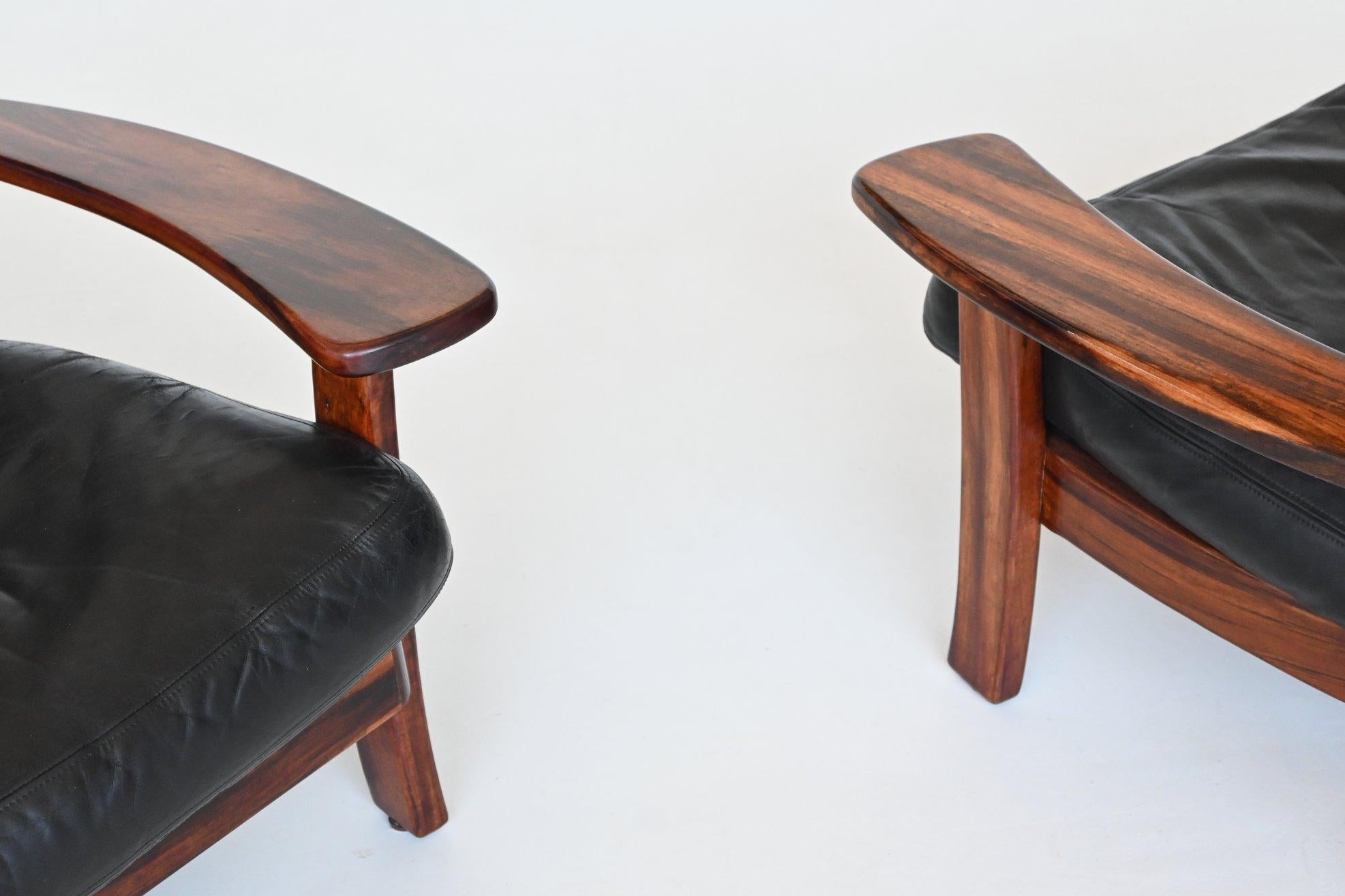 Brazilian pair of Ox lounge chairs hardwood and leather Brazil 1960 7