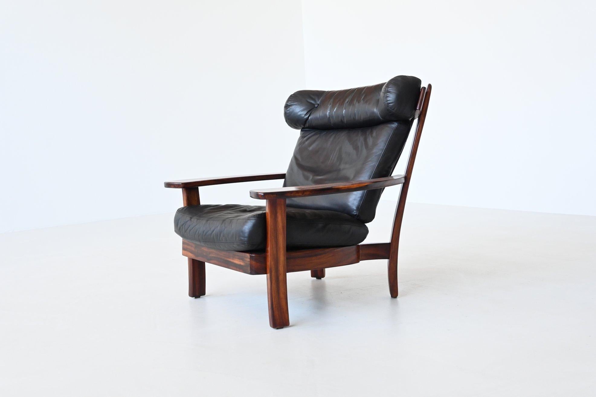 Brazilian pair of Ox lounge chairs hardwood and leather Brazil 1960 For Sale 10