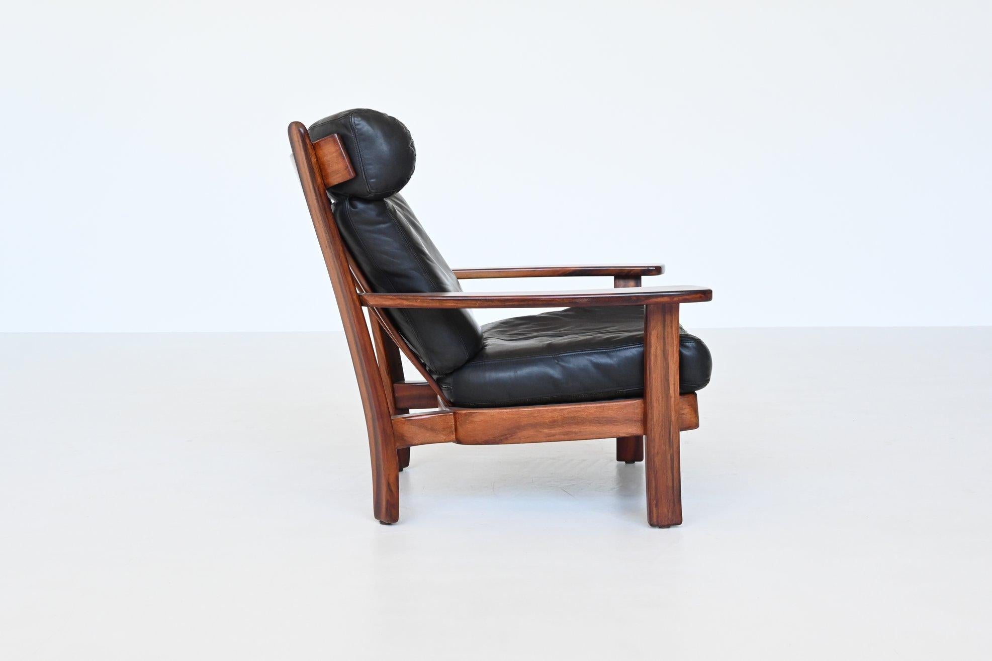 Brazilian pair of Ox lounge chairs hardwood and leather Brazil 1960 11