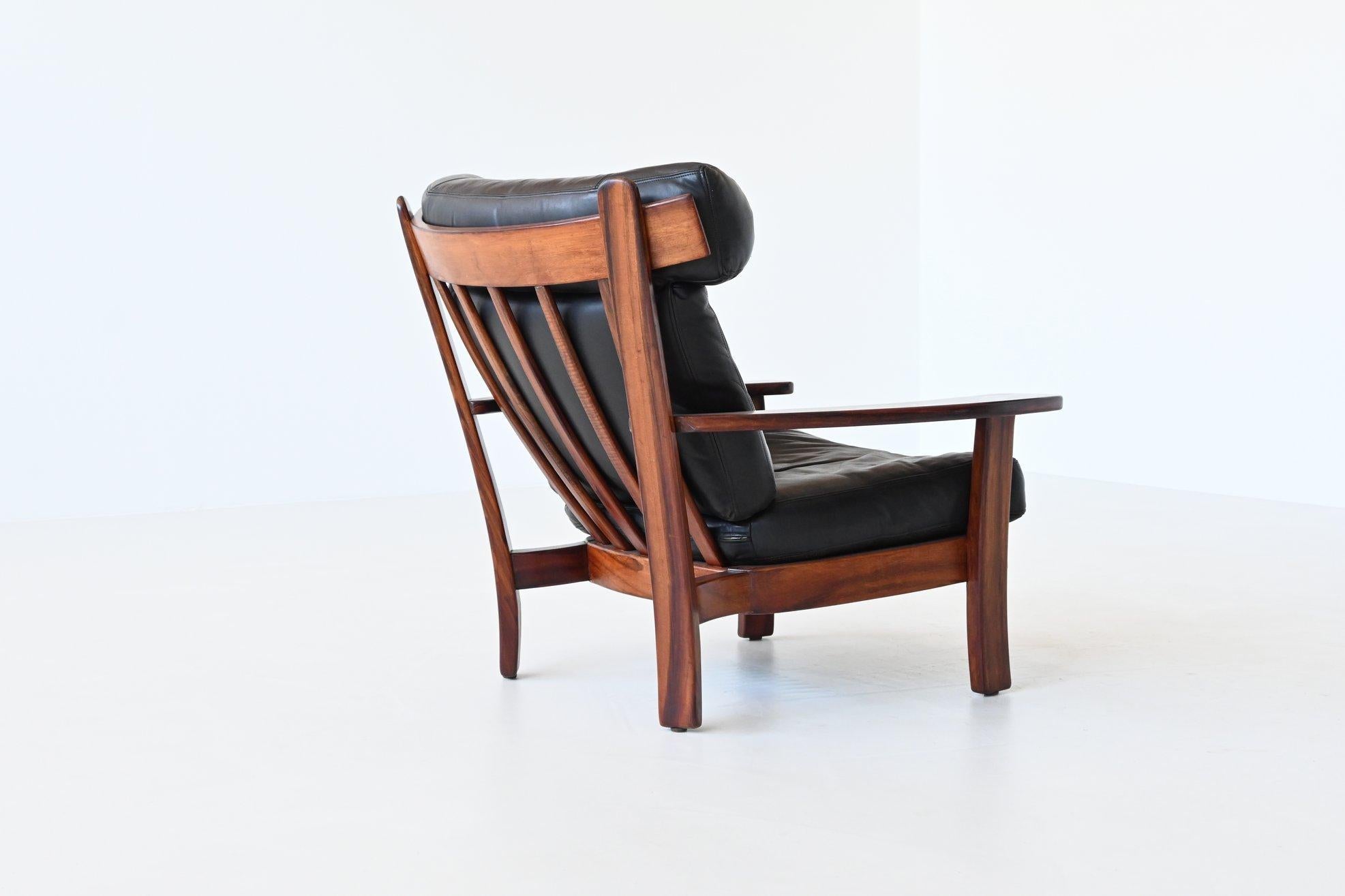 Brazilian pair of Ox lounge chairs hardwood and leather Brazil 1960 11