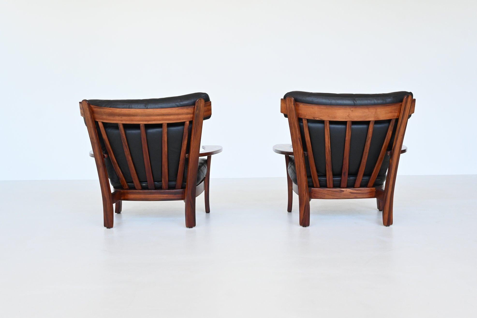 Brazilian pair of Ox lounge chairs hardwood and leather Brazil 1960 2