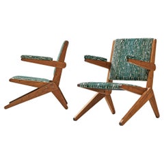 Pareja de Sillones de Tijera Brasileños en Madera Dura Brasileña y Tela Verde