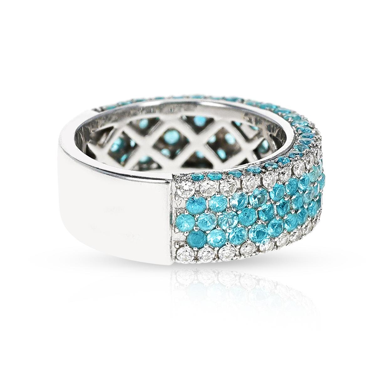 Fünfreihiger Pavé-Ring aus brasilianischem Paraiba-Turmalin und Diamant im Zustand „Hervorragend“ im Angebot in New York, NY