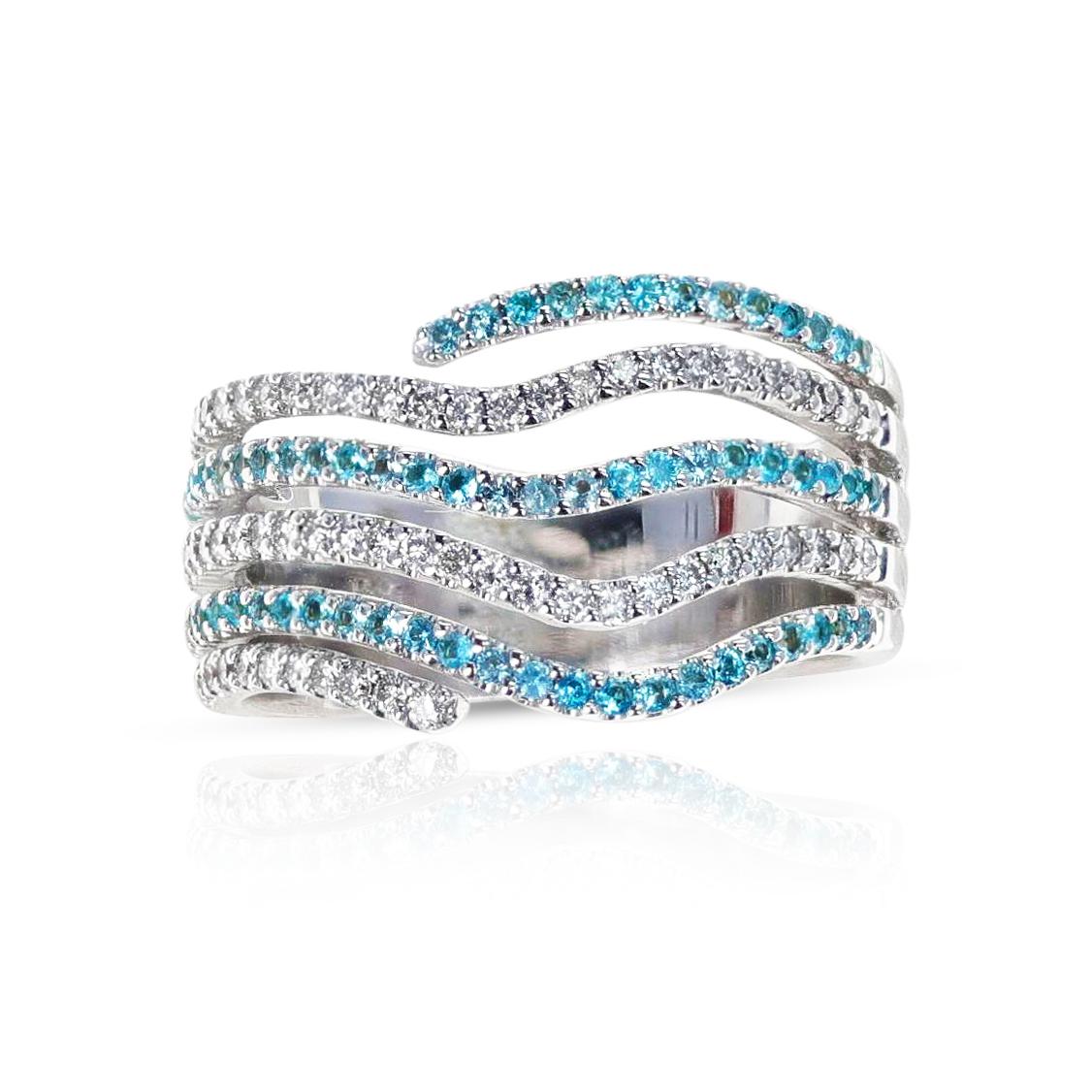 Brazilian Paraiba Tourmaline and Diamond Wavy Ring, 18k For Sale at 1stDibs