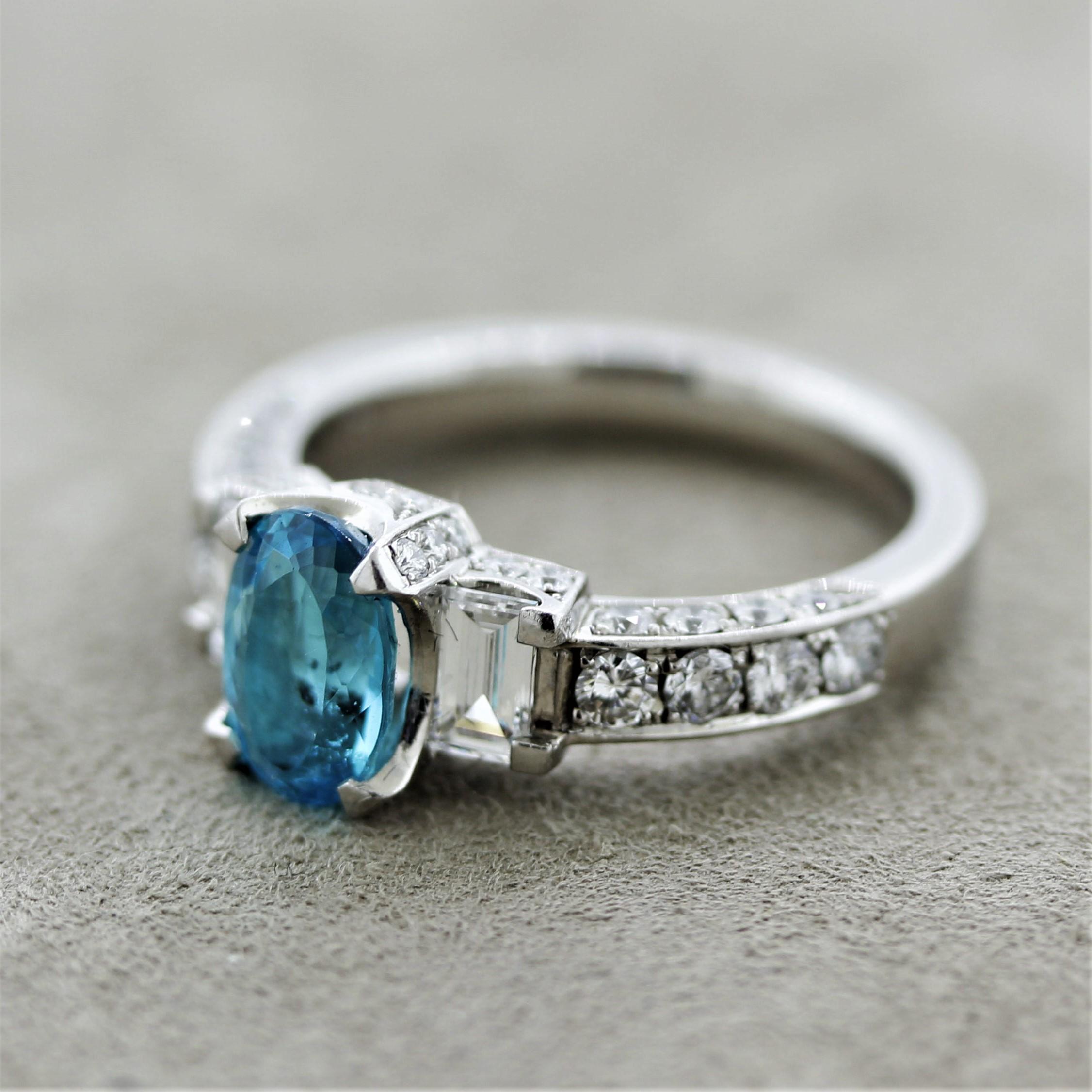 Brasilianischer Paraiba-Turmalin-Diamant-Platin-Ring, GIA zertifiziert (Gemischter Schliff)