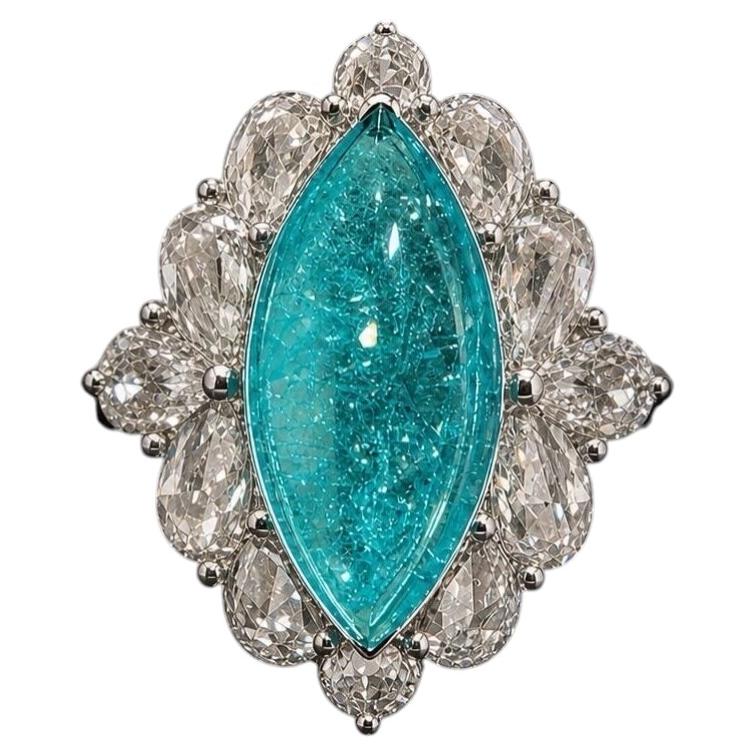 Bague en tourmaline brésilienne Paraiba Diamant 3,66 ct Marquise et 1,69 cts Diamants en vente