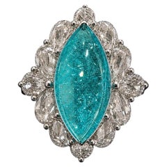 Brazilian Paraiba Tourmaline Diamond Ring 3.66 ct Marquise and 1.69 cts Diamonds