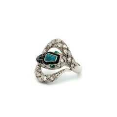 Brazilian Paraiba Tourmaline GIA, Onyx, Emerald and OEC Diamond Platinum Ring