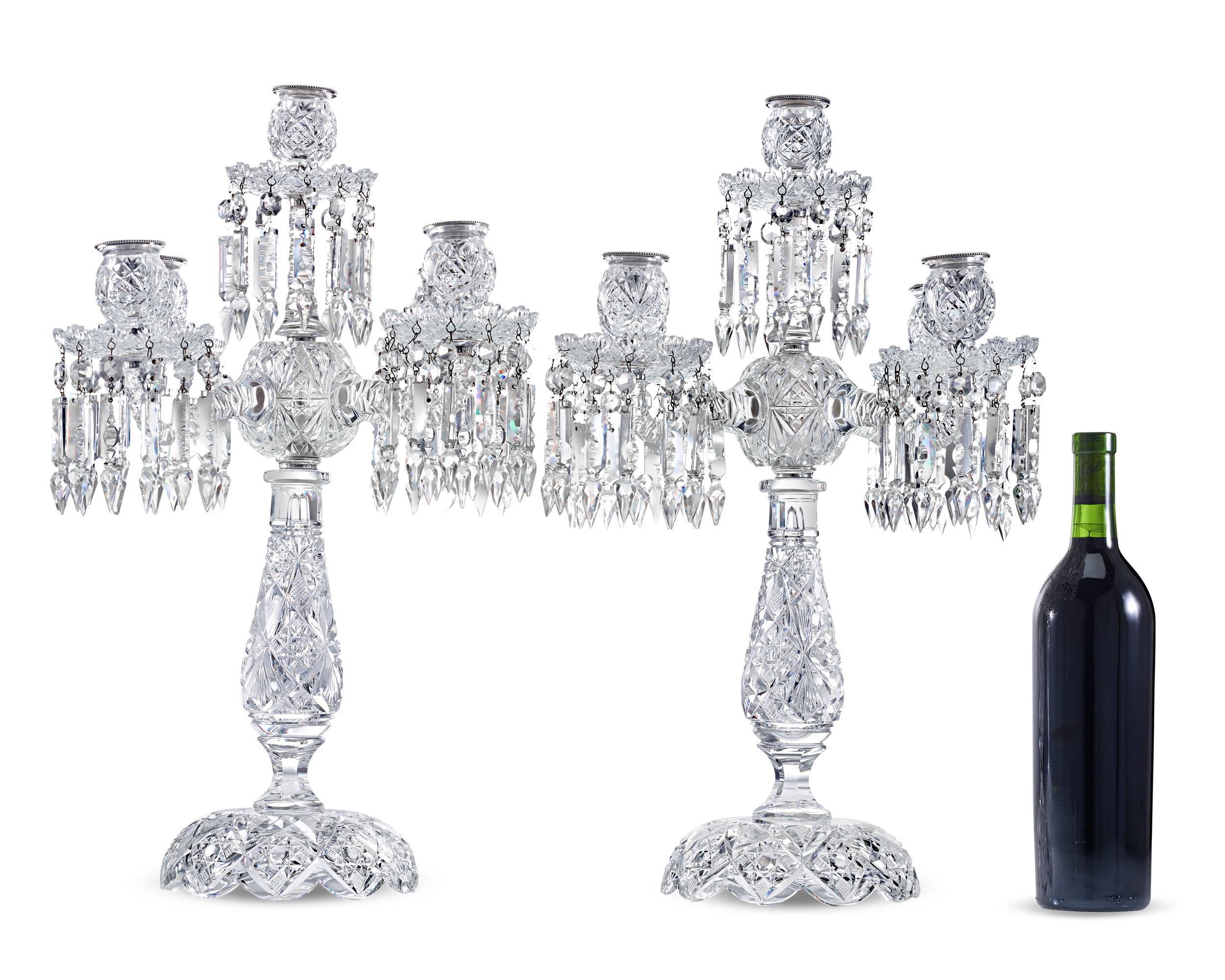 Brazilian Pattern Cut Glass Candelabra by Hawkes In Excellent Condition In New Orleans, LA