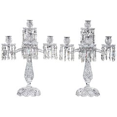 Brazilian Pattern Cut Glass Candelabra by Hawkes