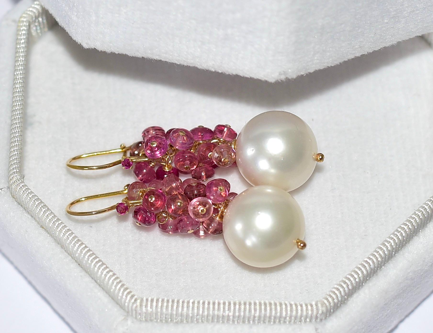 Brazilian Pink Tourmaline, South Sea Pearl, Ruby in 14K Solid Yellow Gold 1