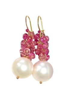 Brazilian Pink Tourmaline, South Sea Pearl, Ruby in 14K Solid Yellow Gold