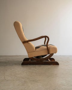 Brazilian Platform Rocking Chair in Solid Wood with Hand-Painted Upholstery