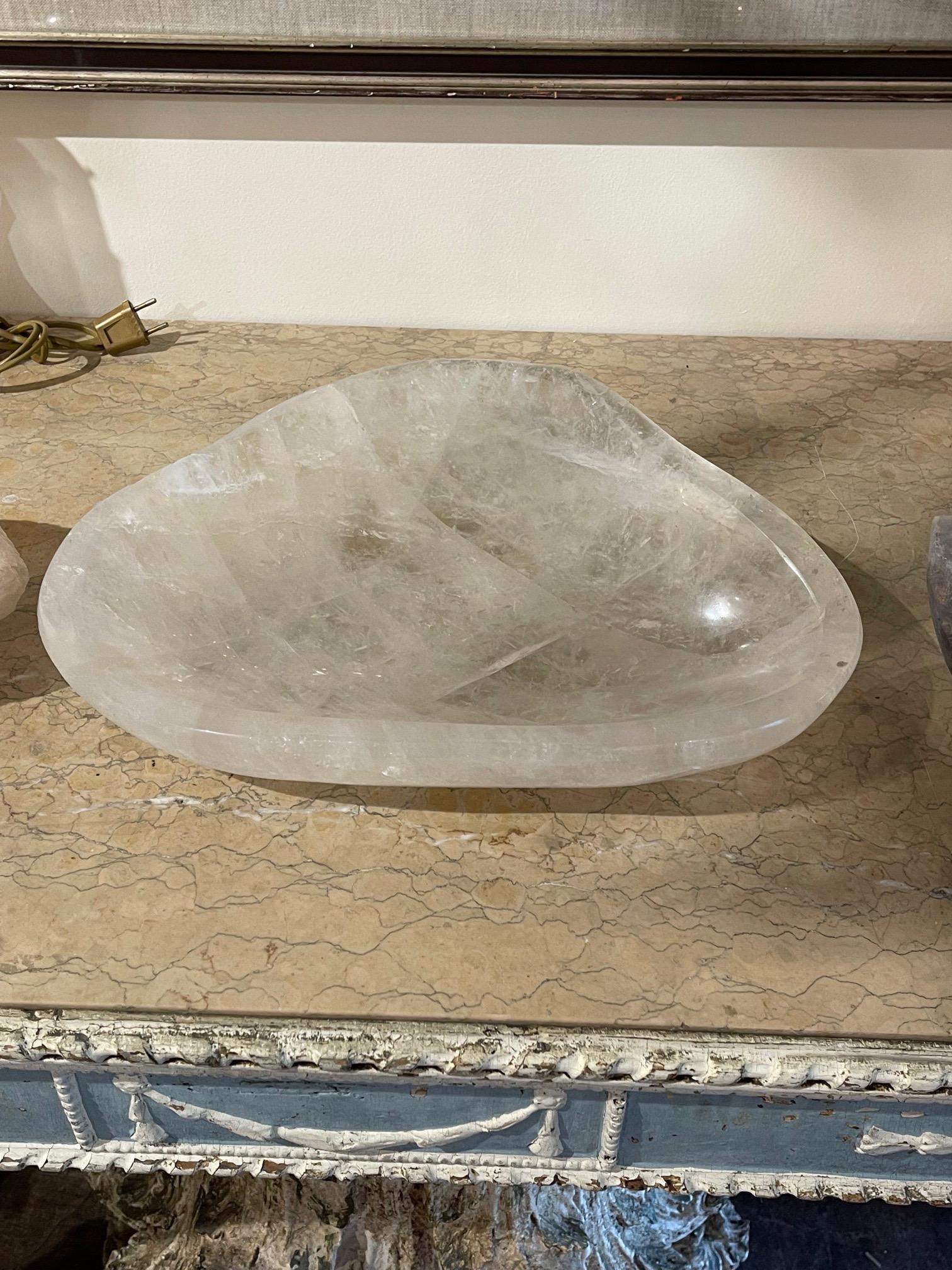 Beautiful polished quartz rock crystal bowl from Brazil. An amazing decorative element for a fine home!