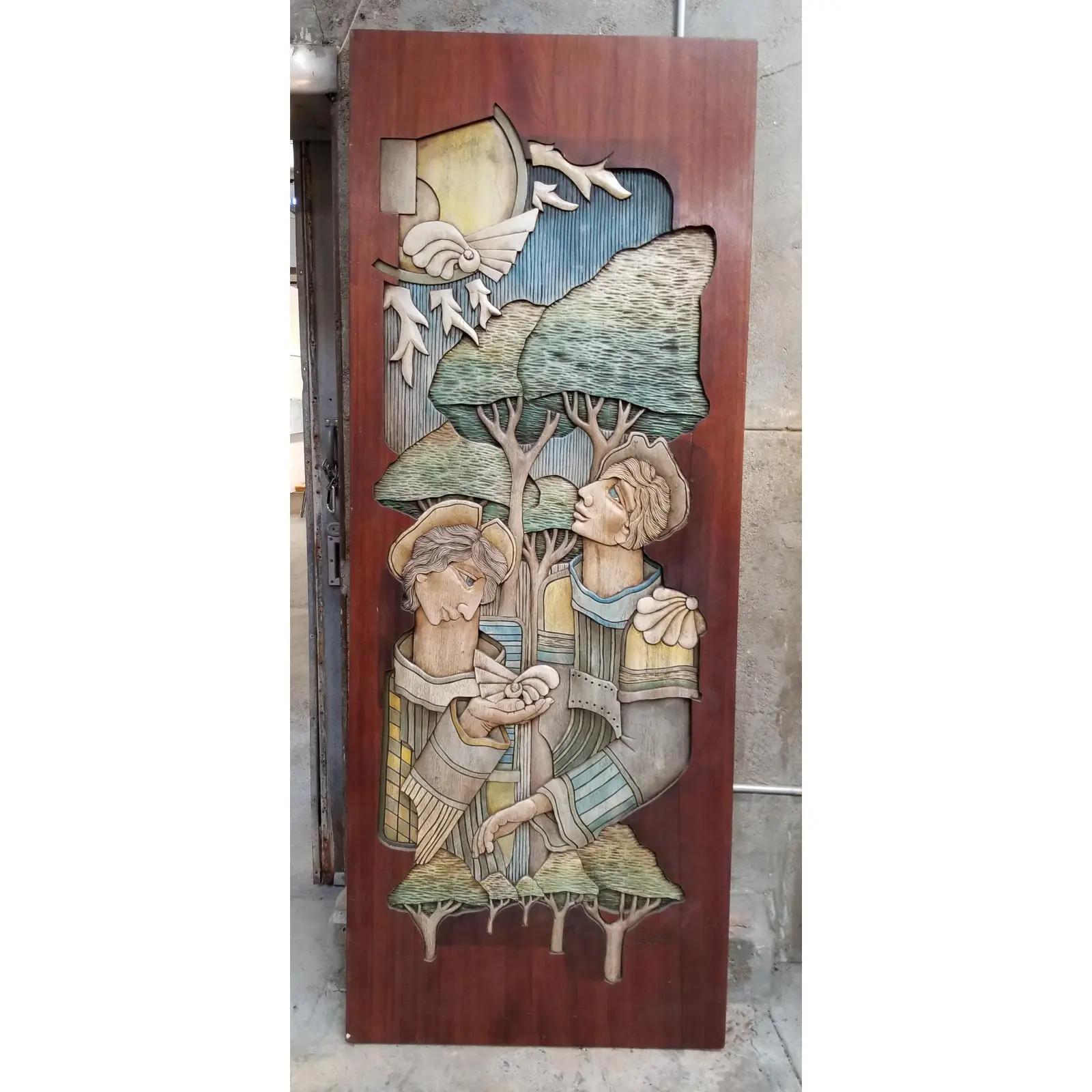 Brazilian Polychrome Hand Carved Honduras Mahogany Panel / Door 3