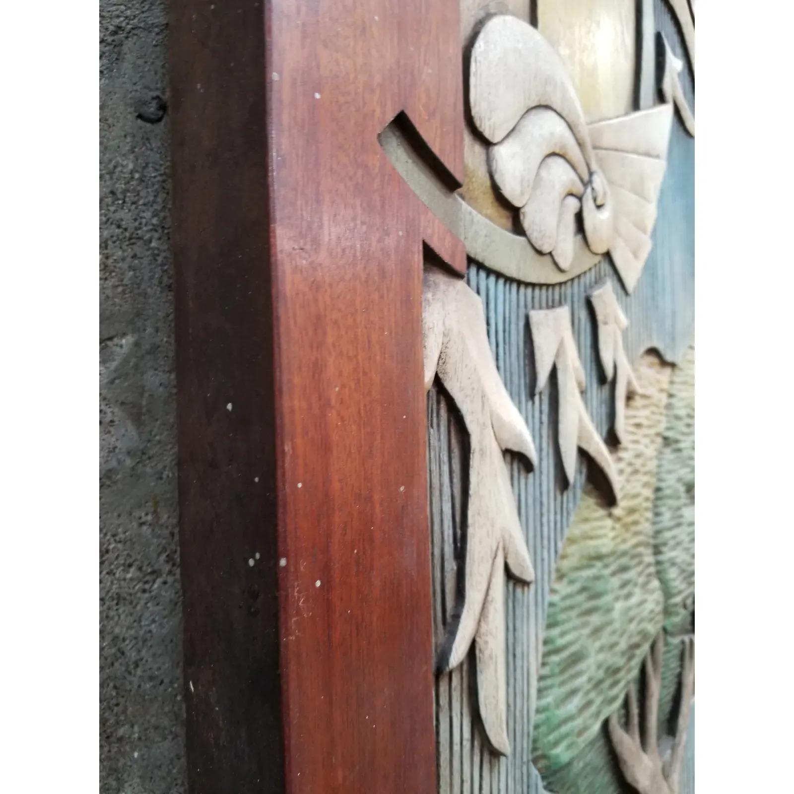 20th Century Brazilian Polychrome Hand Carved Honduras Mahogany Panel / Door