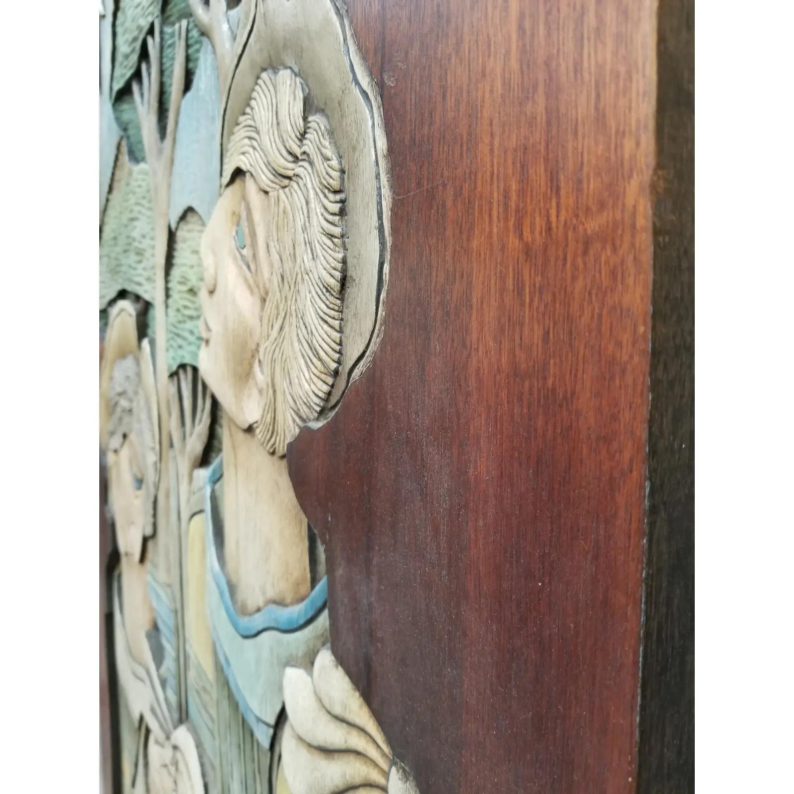 Brazilian Polychrome Hand Carved Honduras Mahogany Panel / Door 2
