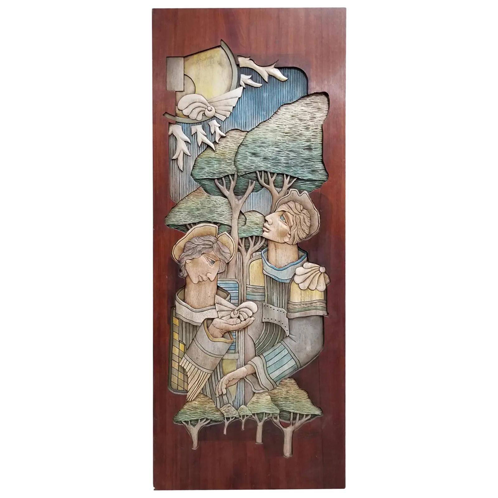 Brazilian Polychrome Hand Carved Honduras Mahogany Panel / Door