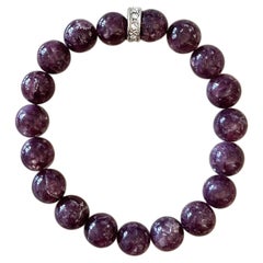 Brazilian Purple Lepidolite and Swarovski Crystal 10mm Stretch Stacking Bracelet