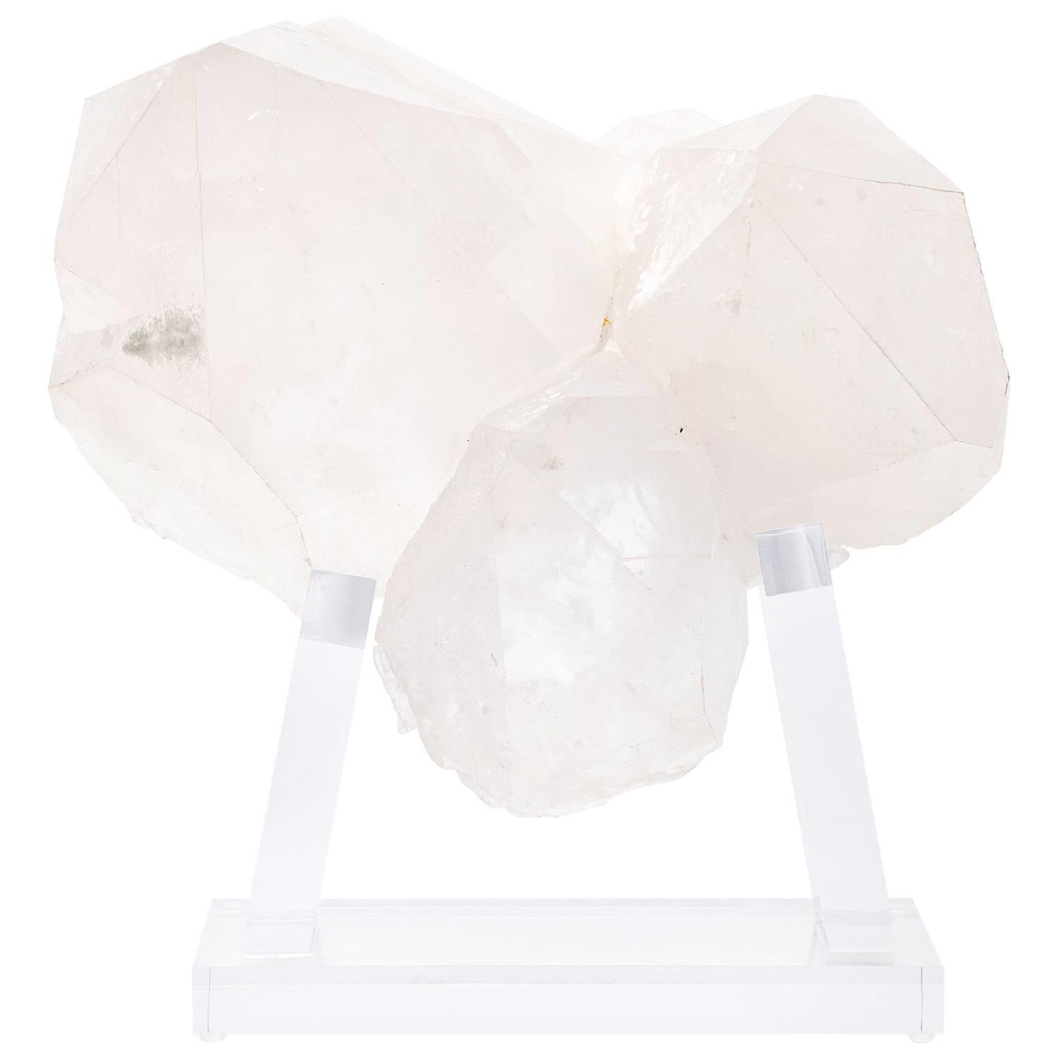Brazilian Quartz Cluster Natural Form in Acrylic Base For Sale