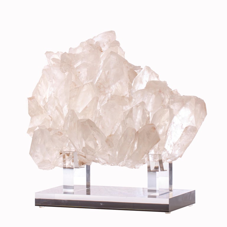 Brazilian Quartz Cluster Sculpture in Acrylic Base at 1stDibs
