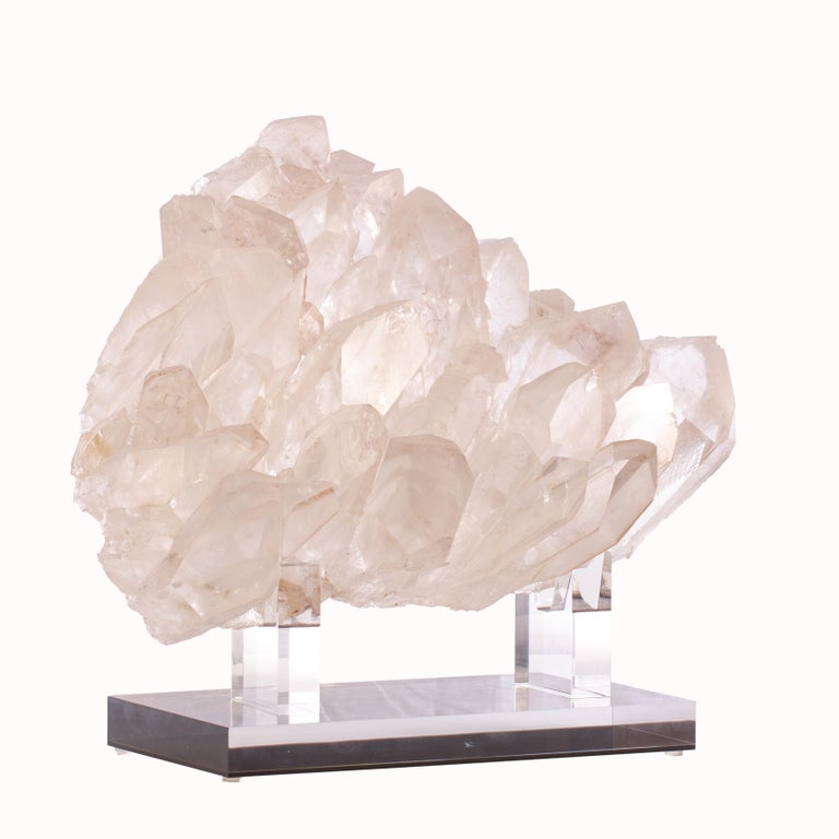 Brazilian Quartz Cluster Sculpture in Acrylic Base at 1stDibs