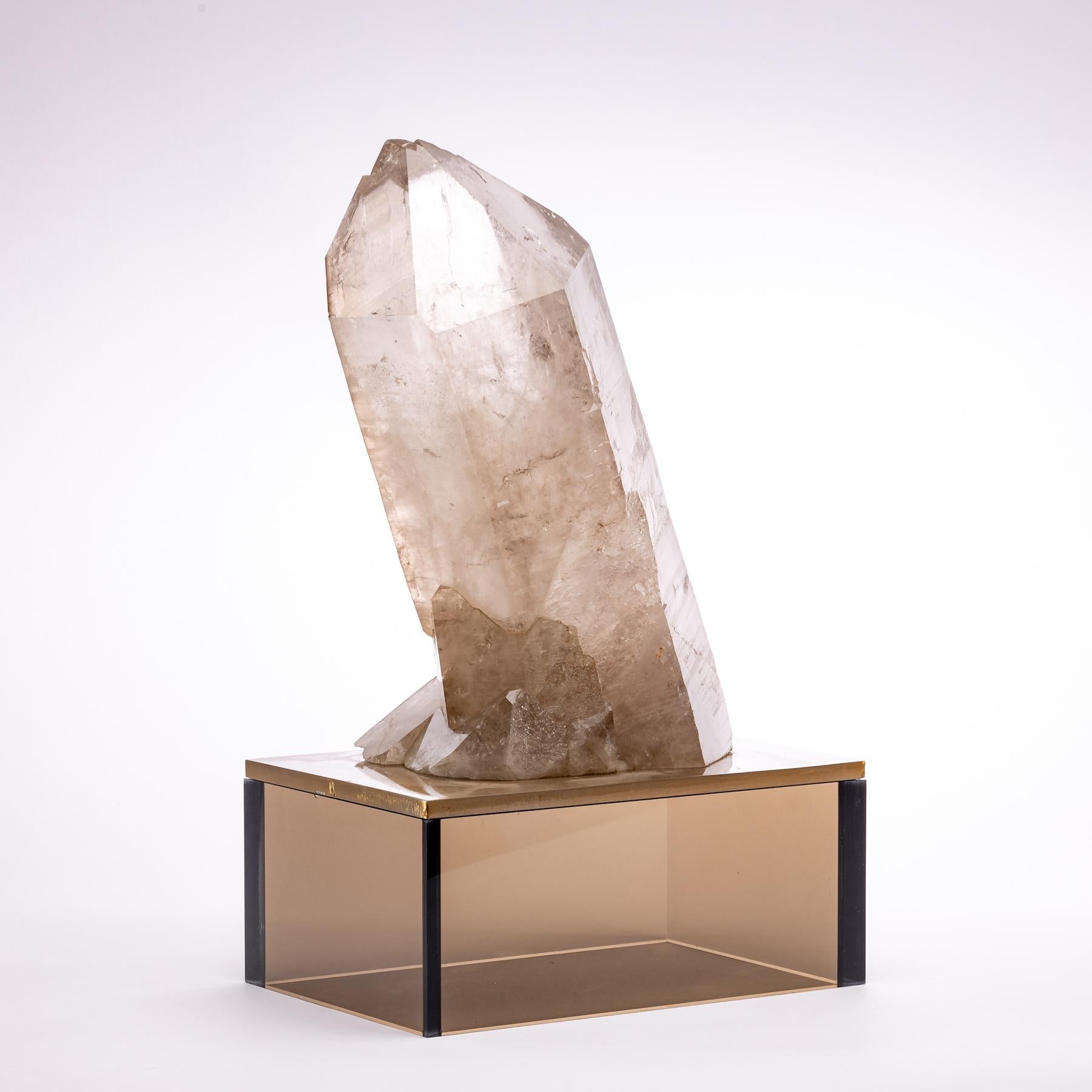 Organic Modern Brazilian Quartz Point on Smoky Acrylic Stand For Sale