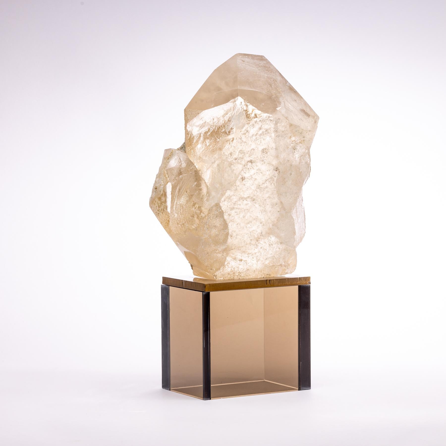 Mexican Brazilian Quartz Point on Smoky Acrylic Stand For Sale