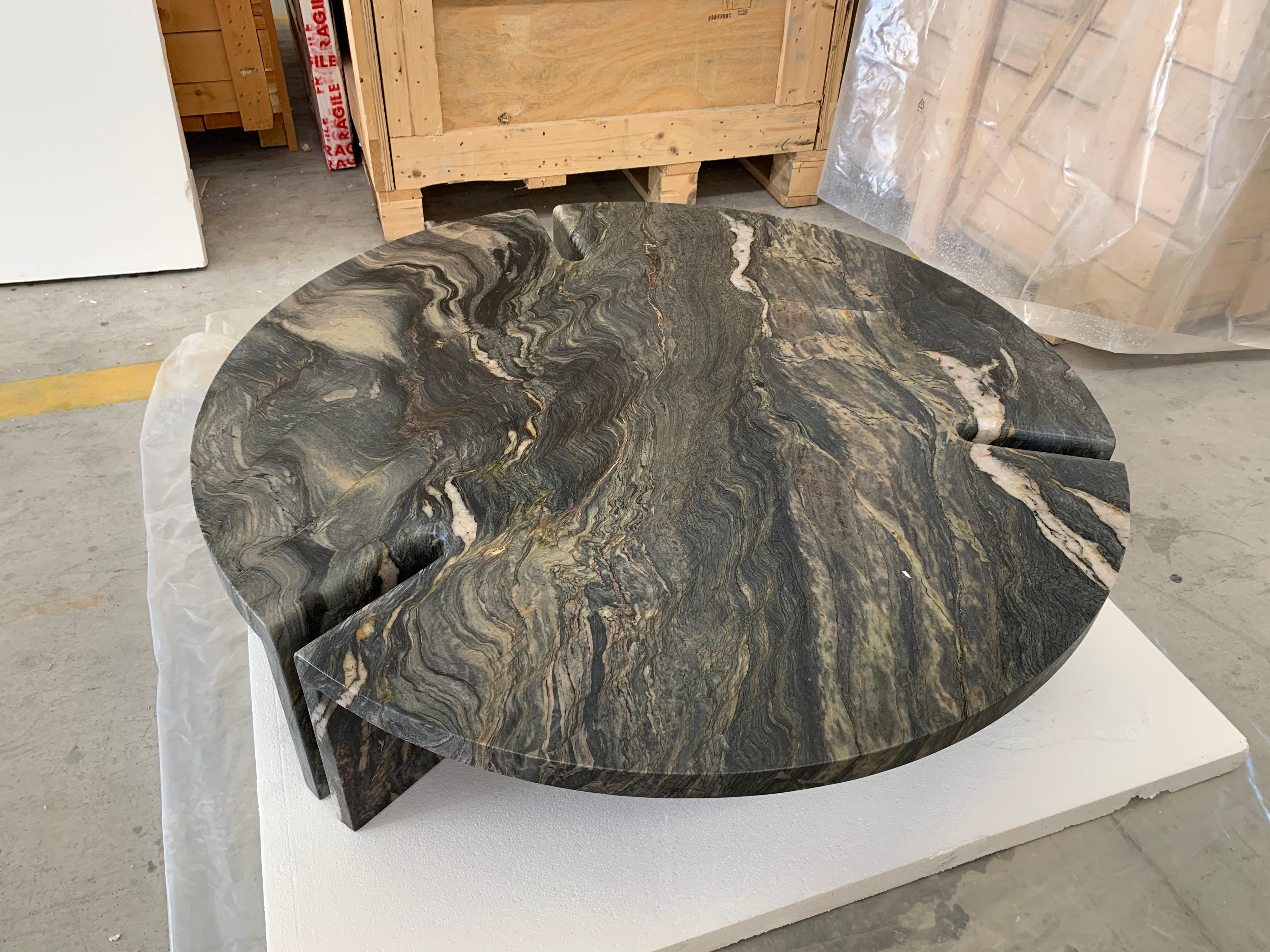 Contemporary Brazilian Quartzite Round Table 2:2 Coffee Table by Agglomerati
