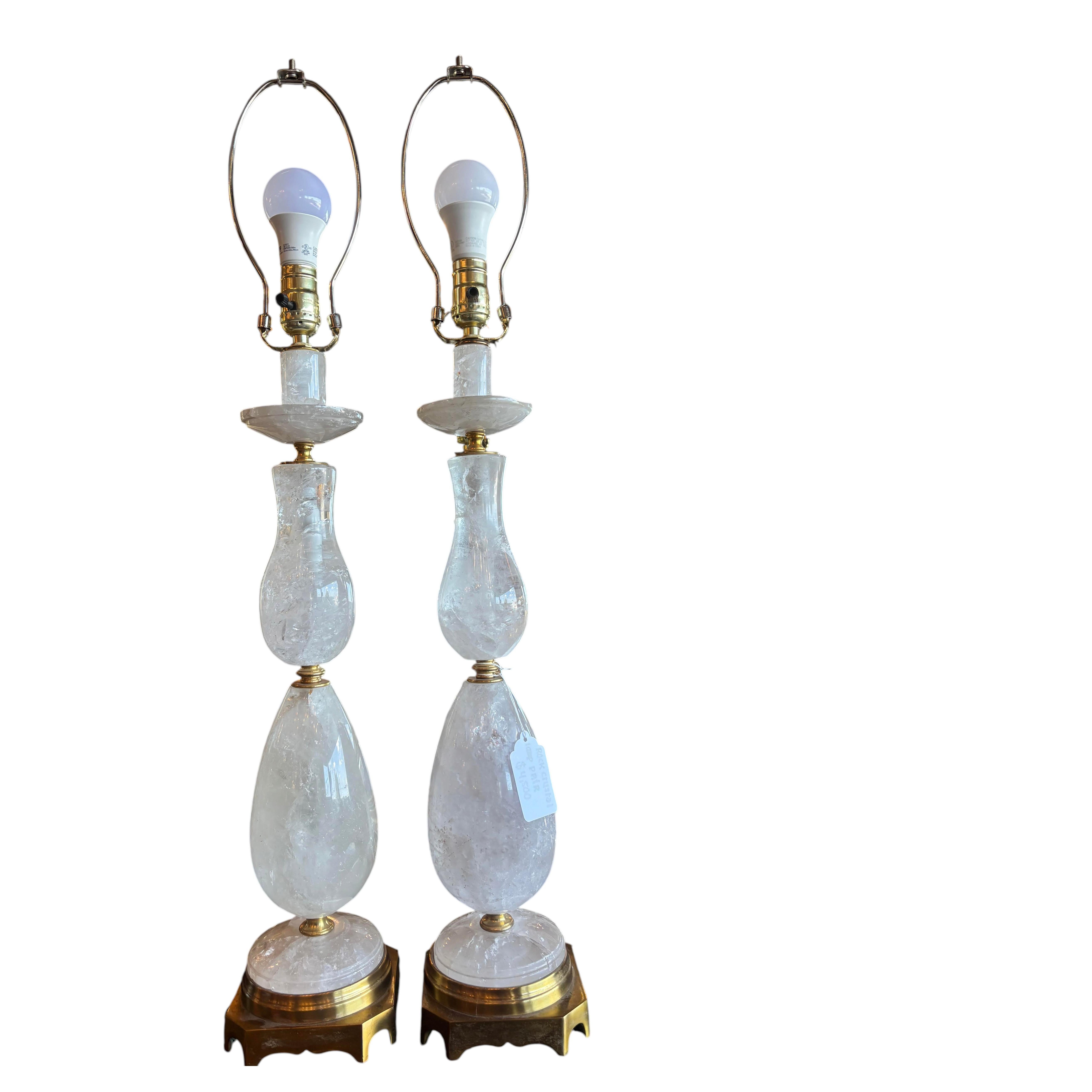 Paire de lampes en cristal de roche brésilien