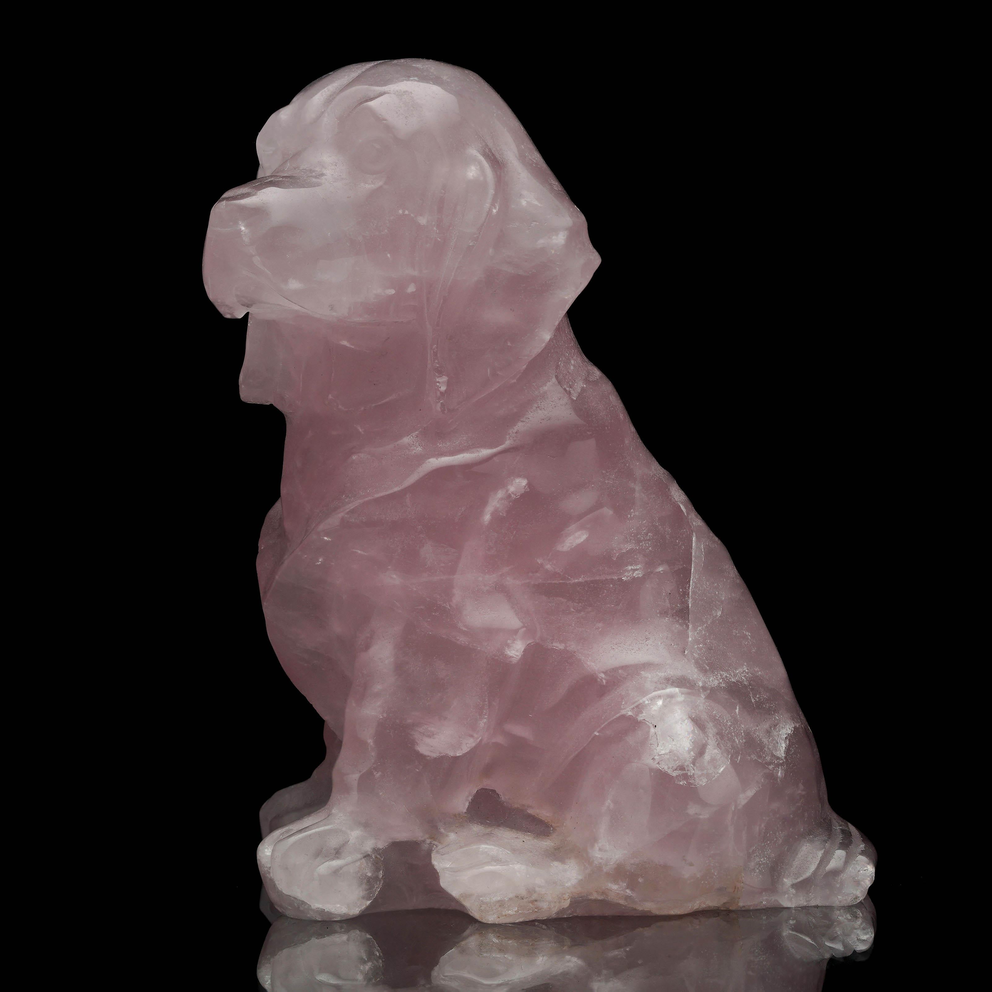 Brasiliano Scultura per cani in quarzo rosa brasiliano - 552g in vendita