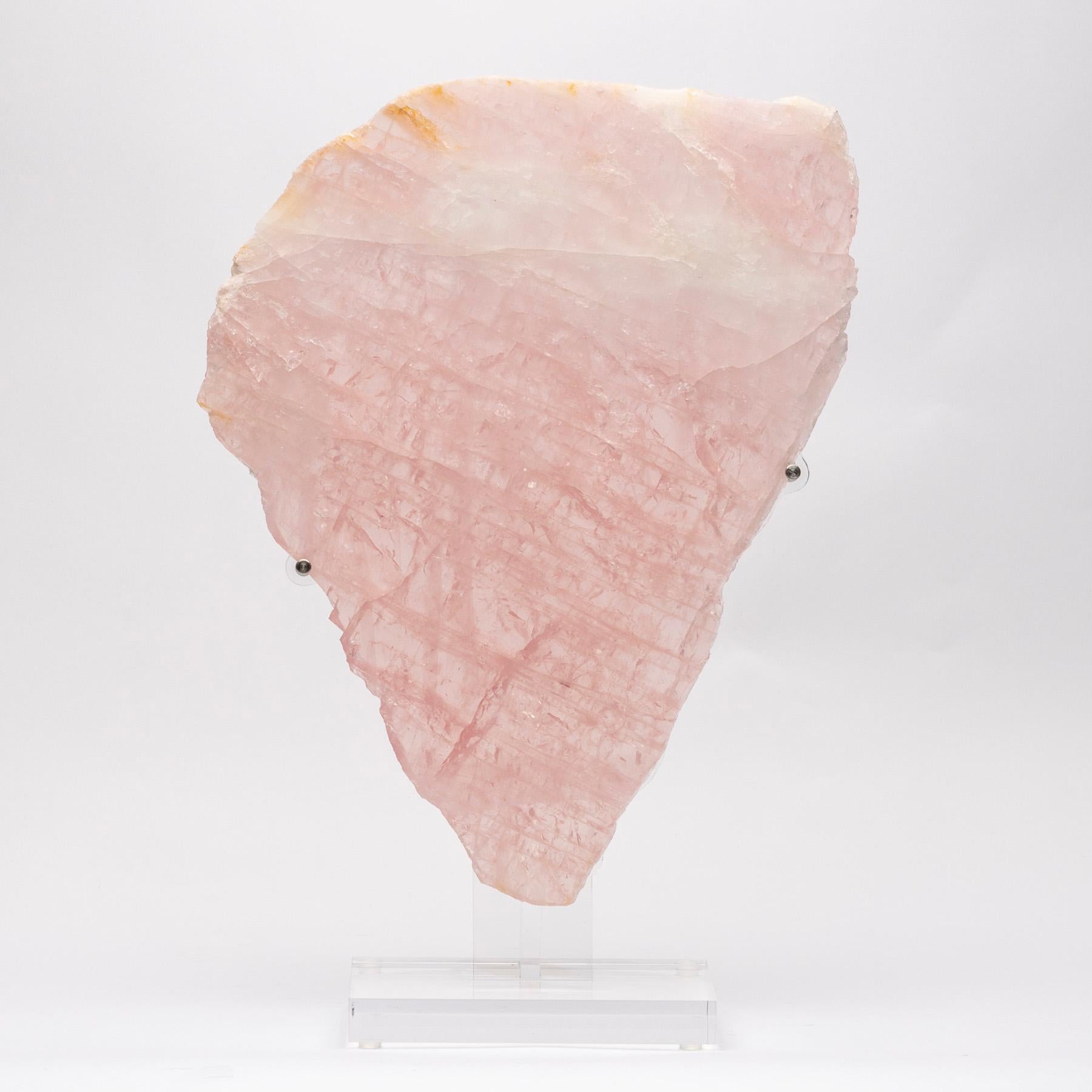 Beautiful natural shape Brazilian rose quartz 
The base is original and organic designed to fit and enhance the slab perfectly.