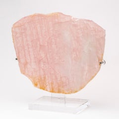 Brazilian Rose Quartz Polish Slab on a Custom Acrylic Stand
