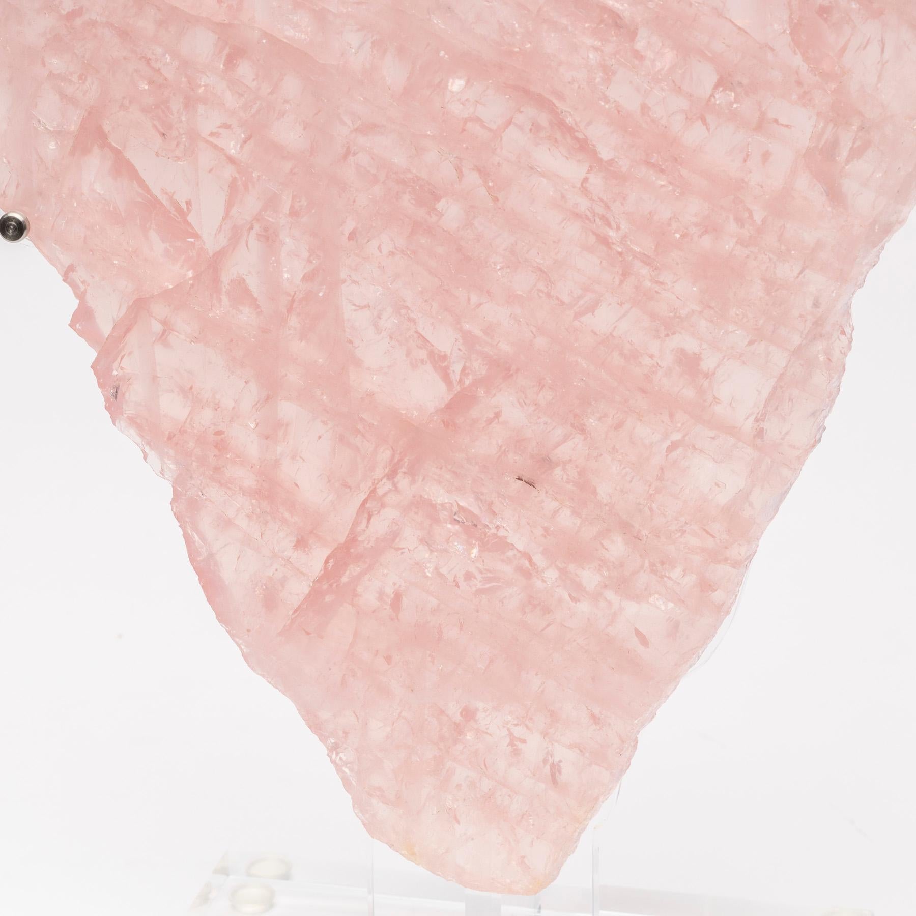 Brazilian Rose Quartz Polish Slab on a Custom Acrylic Stand For Sale 2