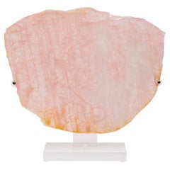 Brazilian Rose Quartz Polish Slab on a Custom Acrylic Stand
