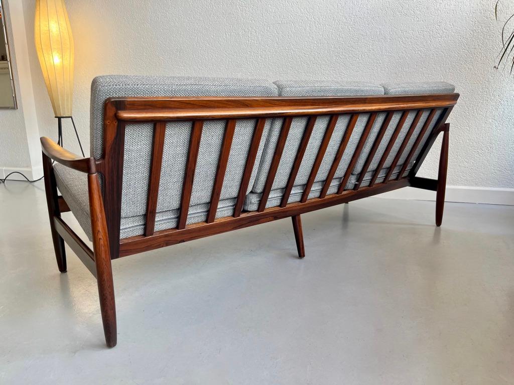 Wool Brazilian Rosewood 3 Seater Sofa by Skive Møbelfabrik, Denmark, circa 1950s For Sale