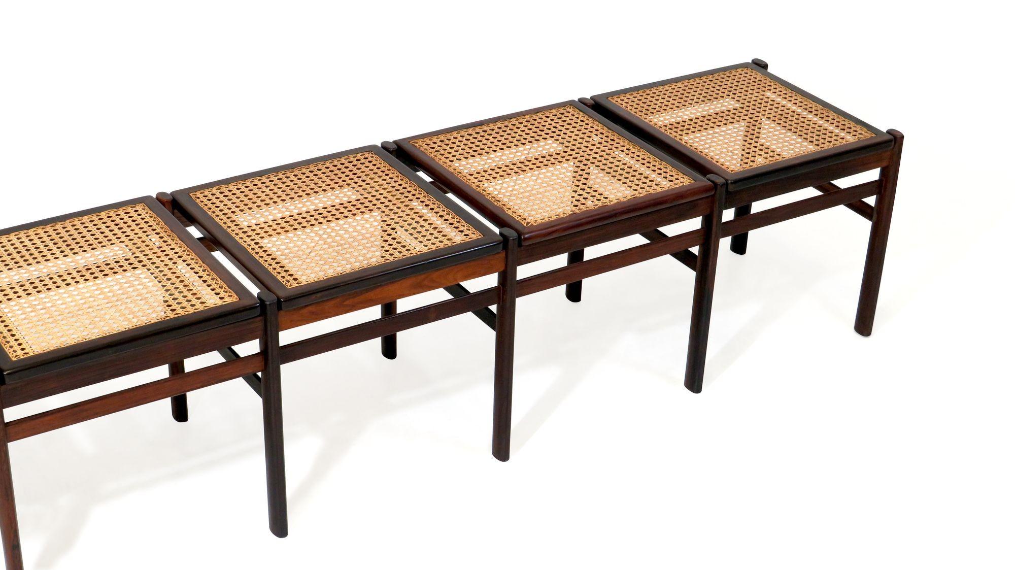 Mid-Century Modern Brazilian Rosewood and Cane Bench For Sale