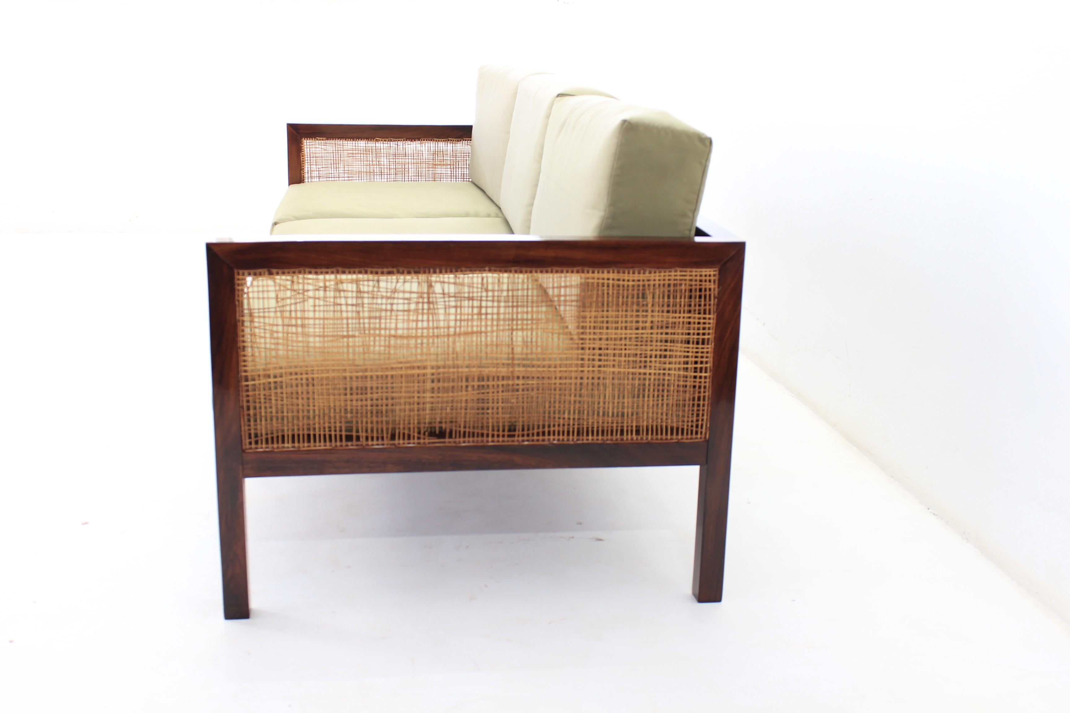 Mid-Century Modern Brazilian Rosewood and Cane Sofa For Sale